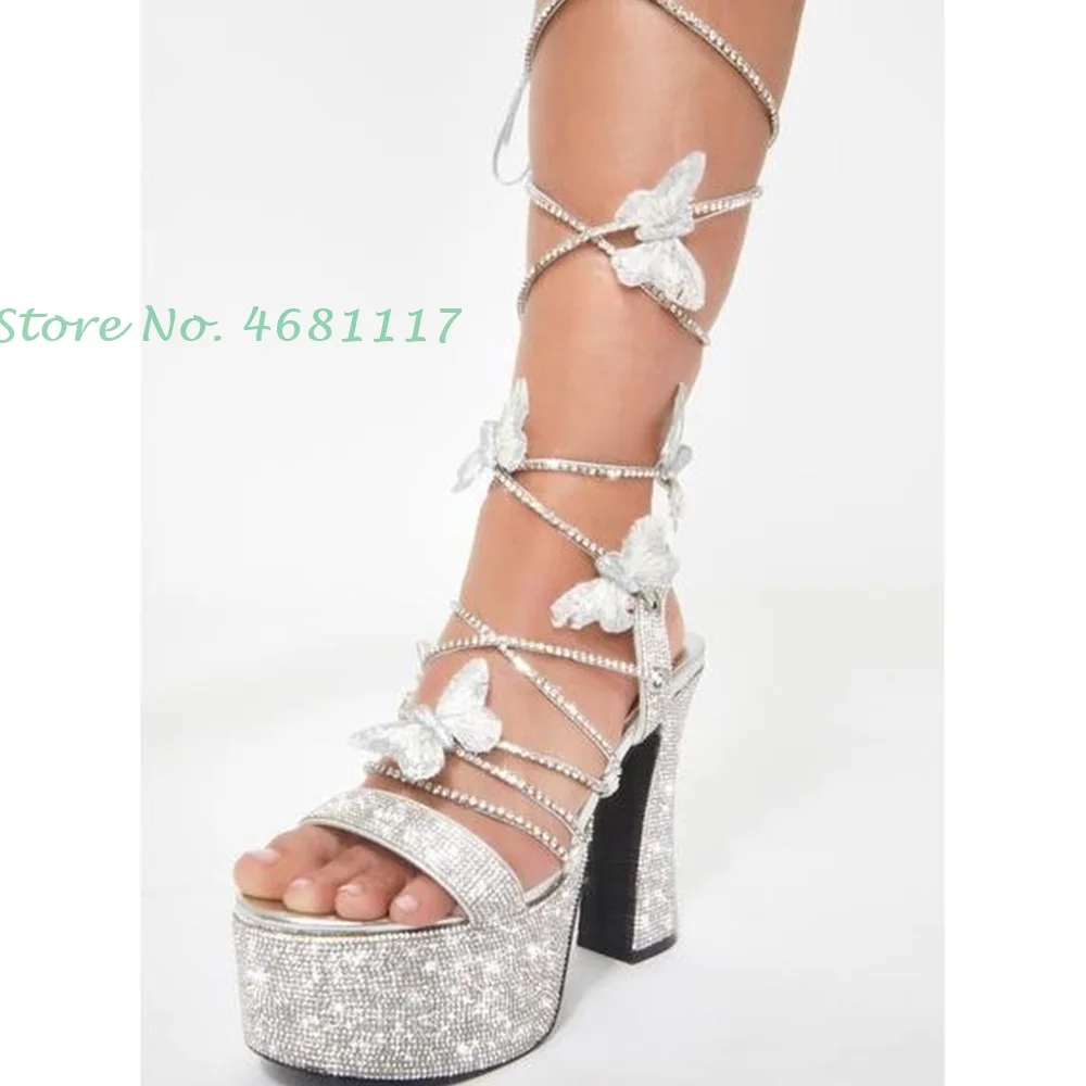 Женские босоножки на платформе серебристые сандалии с открытым носком массивном