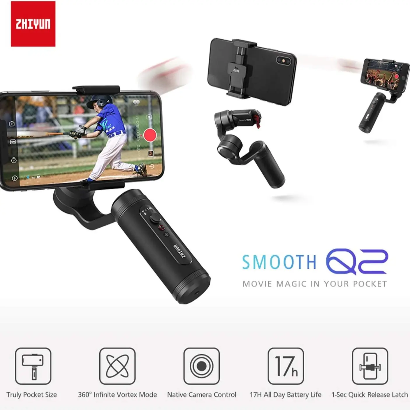 Официальный 3-осевой Ручной Стабилизатор Zhiyun Smooth Q2 для смартфона iPhone 11 Pro Max Samsung S8