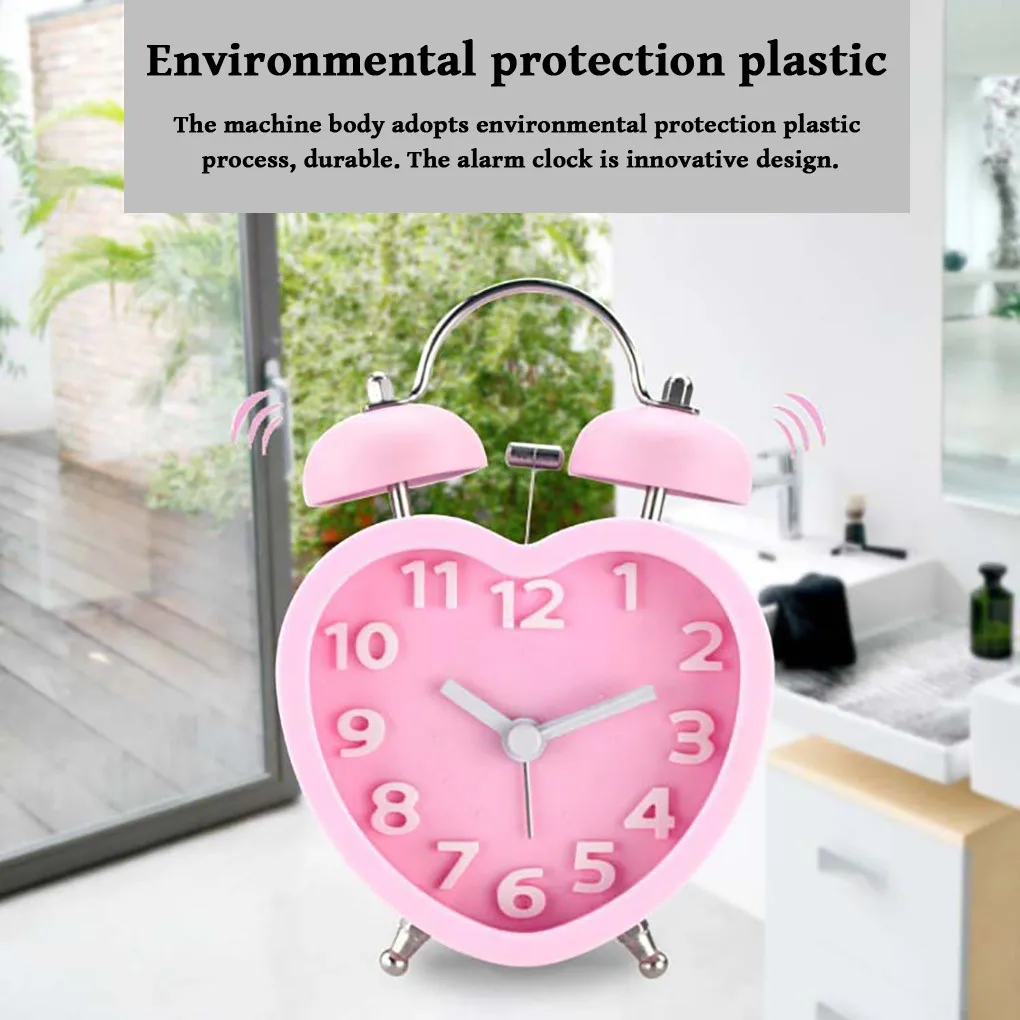 

Double Alarm Clock Double Bell Digital Display Classic Quartz Alarm Clock Alarm Clock Heart-Shaped Desktop Night Light Lamp