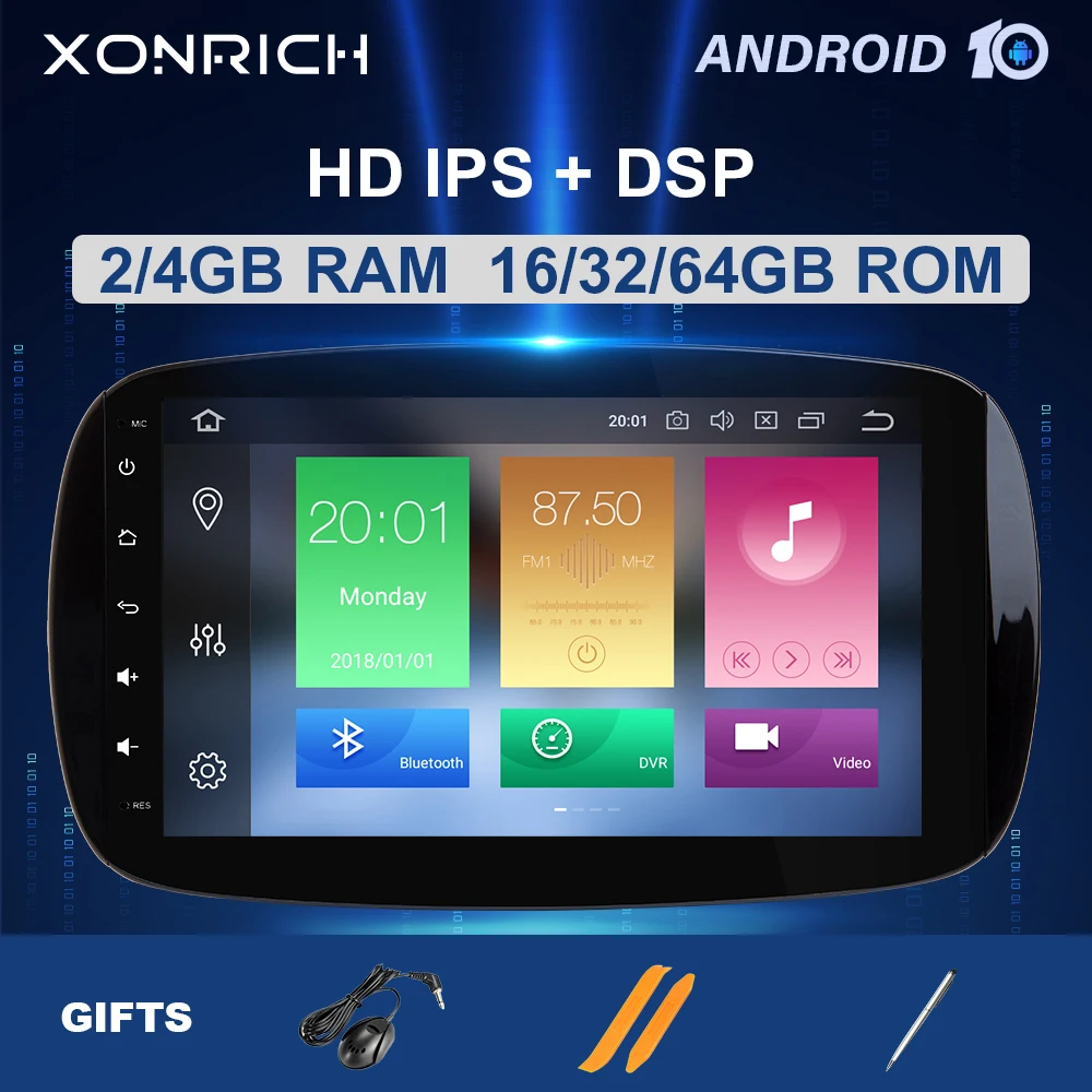 Автомобильный мультимедийный плеер IPS DSP 1 din Android 10 для Mercedes Smart Fortwo 2015 2016 2017 радио