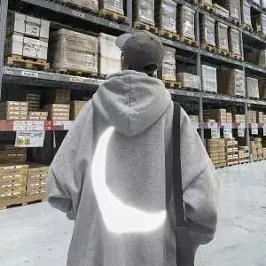 1 Moon Reflective Hoodies Loose Men's Sweatshirt Orange Autumn Winter Sweatshirts Men Streetwear Cool Japan Hoodies Funny Male - Цвет: 1