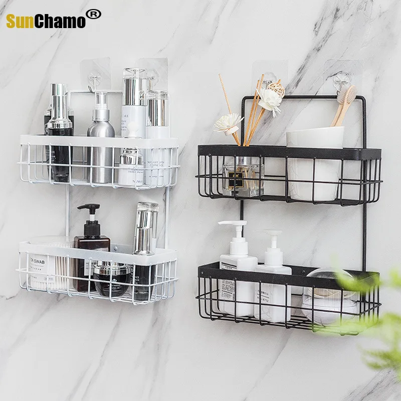 

Bathroom Storage Shelf Iron Storage Rack Organizer Double Layer Wall Hanging Rack Shampoo Shower Shelf Kitchen Storage Baskets