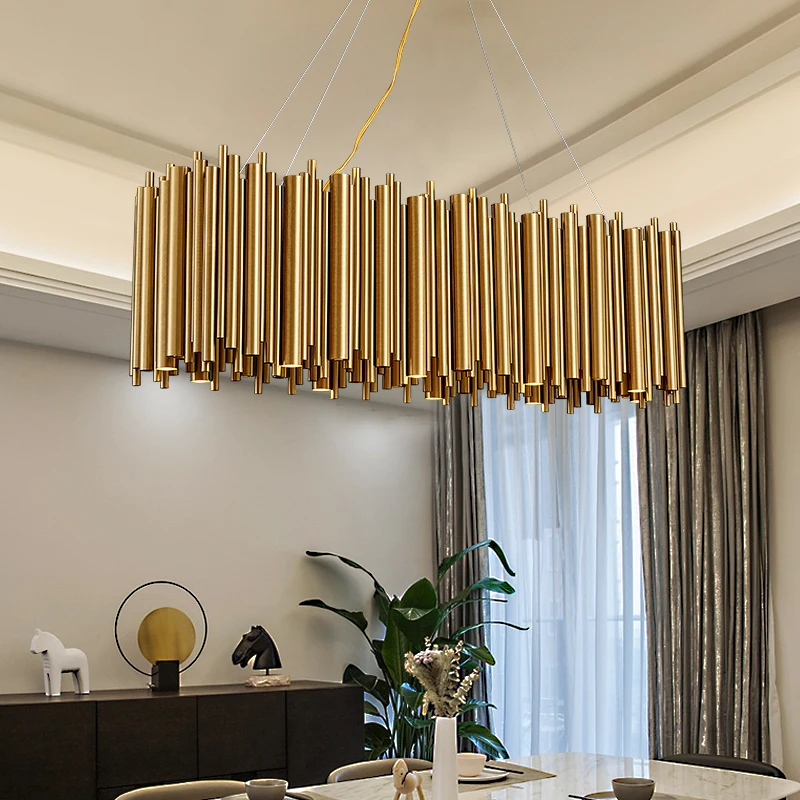 

Post Modern Design Gold Aluminum Tube Chandeliers Italy Design Chandelier Lighting Pendientes Lustres Led Lamp Kronlechter