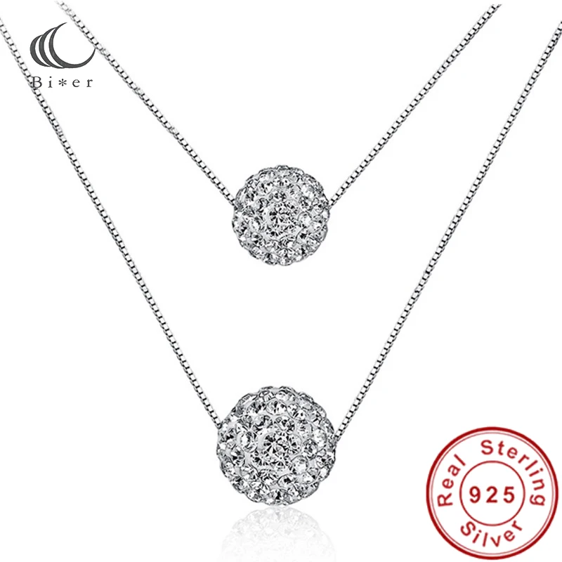 Ожерелья розовое золото двойные стразы кристалл циркон шар цепочка ожерелье для