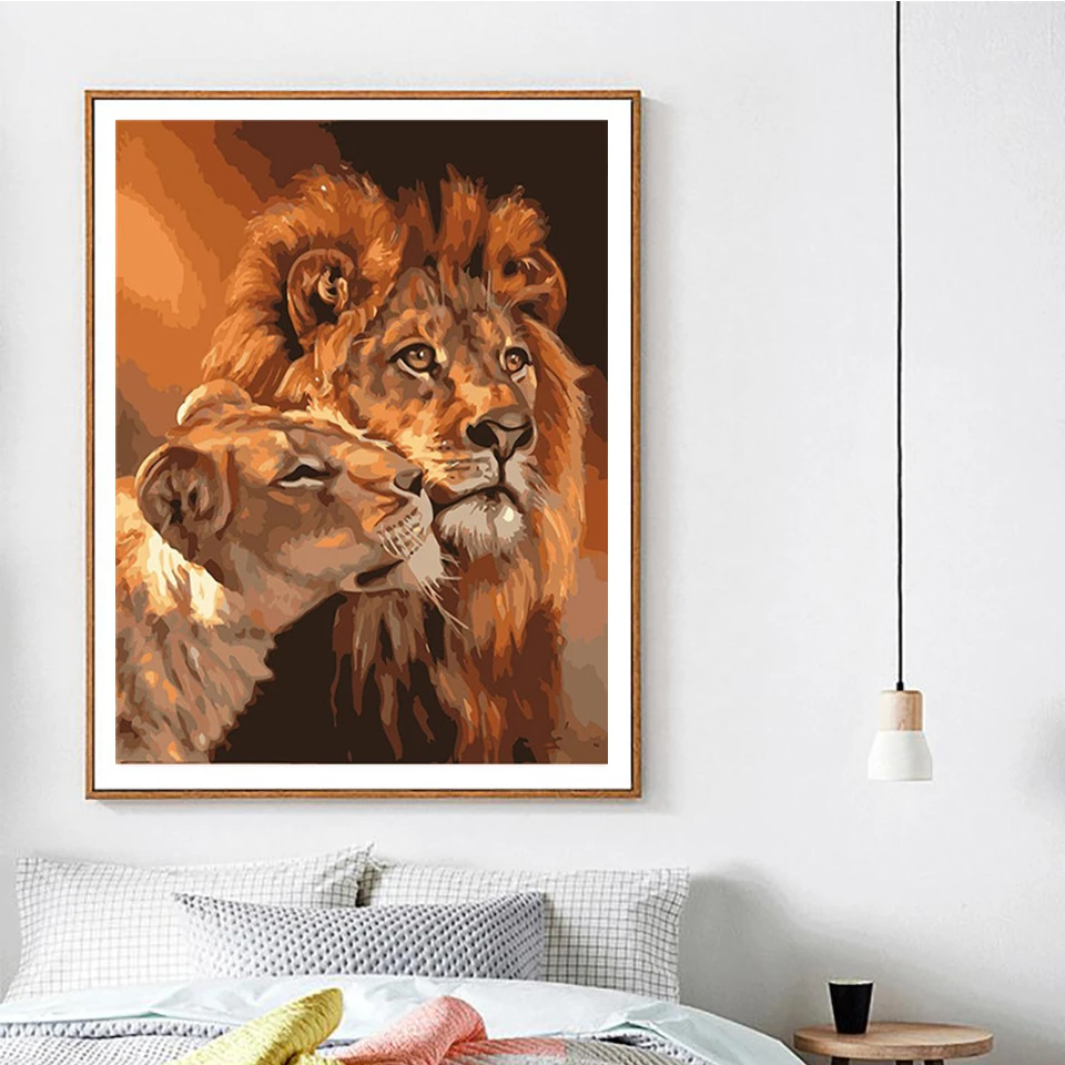 Набор для раскрашивания маслом по номерам AZQSD домашнее украшение в виде льва
