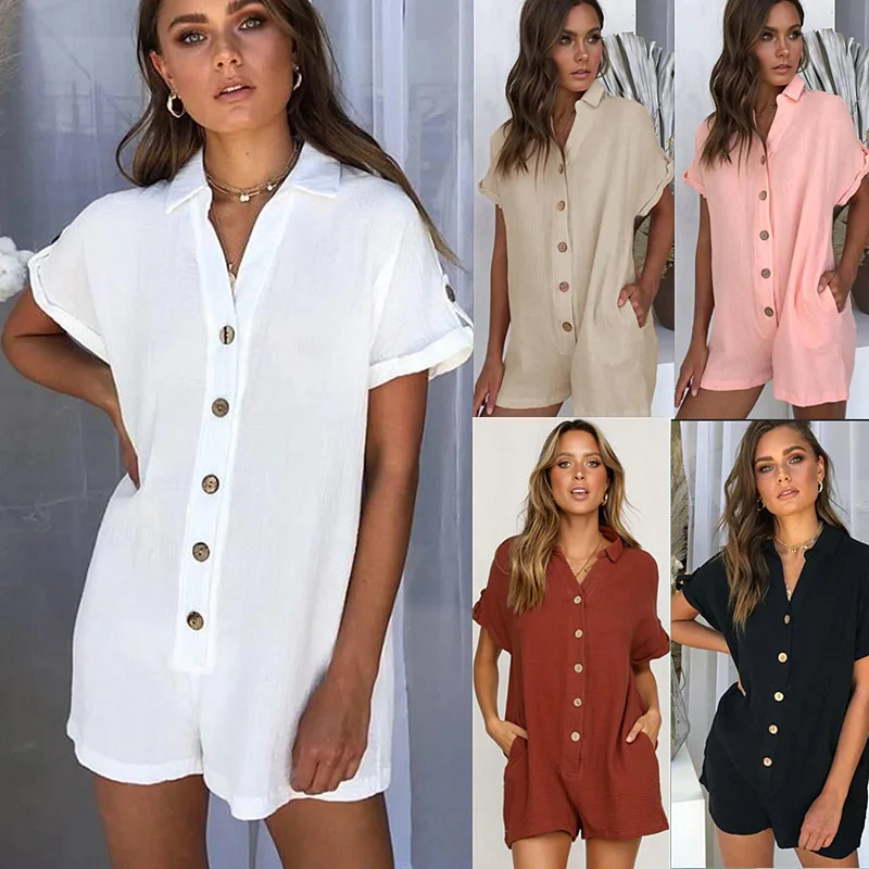 

European and American fashion women's 2021 spring and summer new shirt button jumpsuit