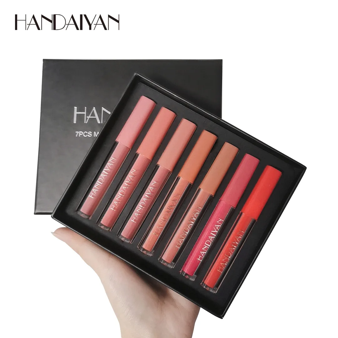 

HANDAIYAN 7 Colors Lip Gloss Set Gift Box Velvet Matte Moisturizing Liquid Lipstick Long Lasting Lips Makeup Lip Glaze Kit