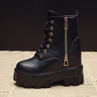 Женские кожаные ботинки на скрытом каблуке, Черные ботильоны на платформе и высоком каблуке 8 см, Осень-зима 2021