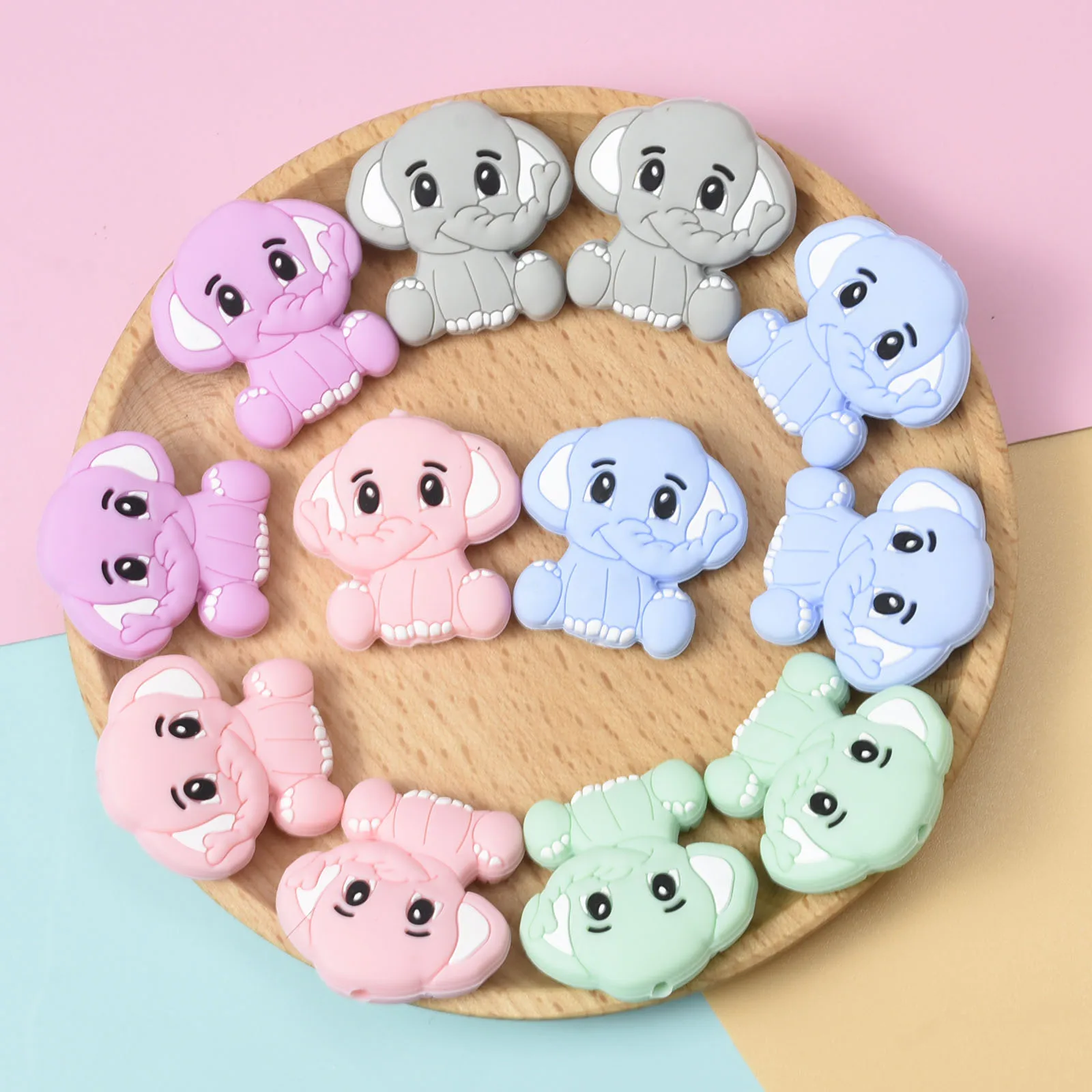 Mini cuentas de elefante de silicona para dentici&oacute;n de beb&eacute;, sin BPA, Grado Alimenticio, cadena de chupete, roedores, pentagrama, 50/100/200 Uds.-0