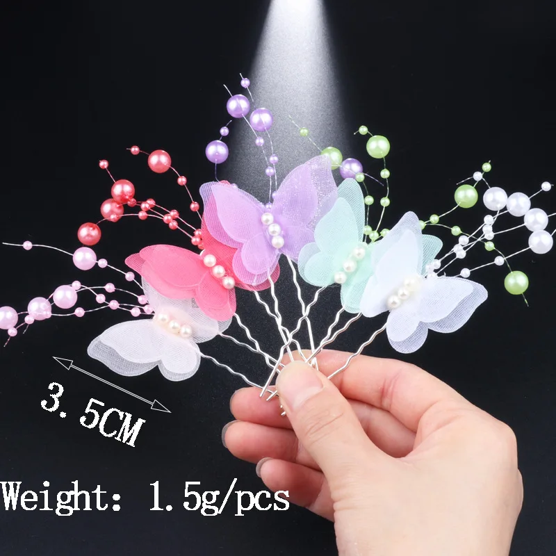 10 pcs/set Butterfly Hair Clips Pearl Hairpin Children U-shaped Barrettes Bride Accessories for Women Girls QIANJI | Украшения и