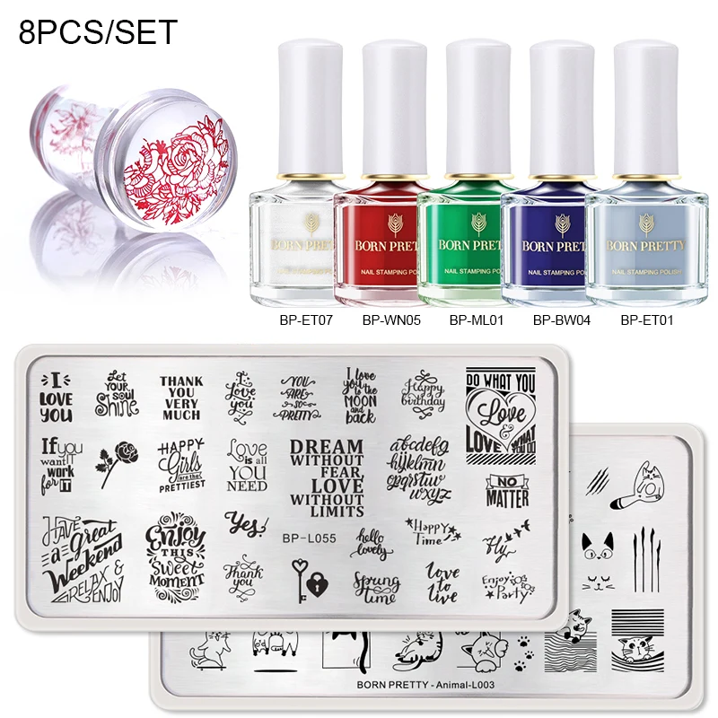 

BORN PRETTY Nail Stamping Set 6ml Nail Stamp Polish Stamper Lace Flower Geometry Nail Stamping Template Lot Print Polish