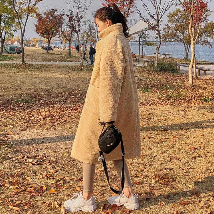 

Suit Collar Double-breasted Particle Lamb Korean Lamb Reversible Plush Plush Veste Jean Femme Mink Coat Bomber Jacket Women