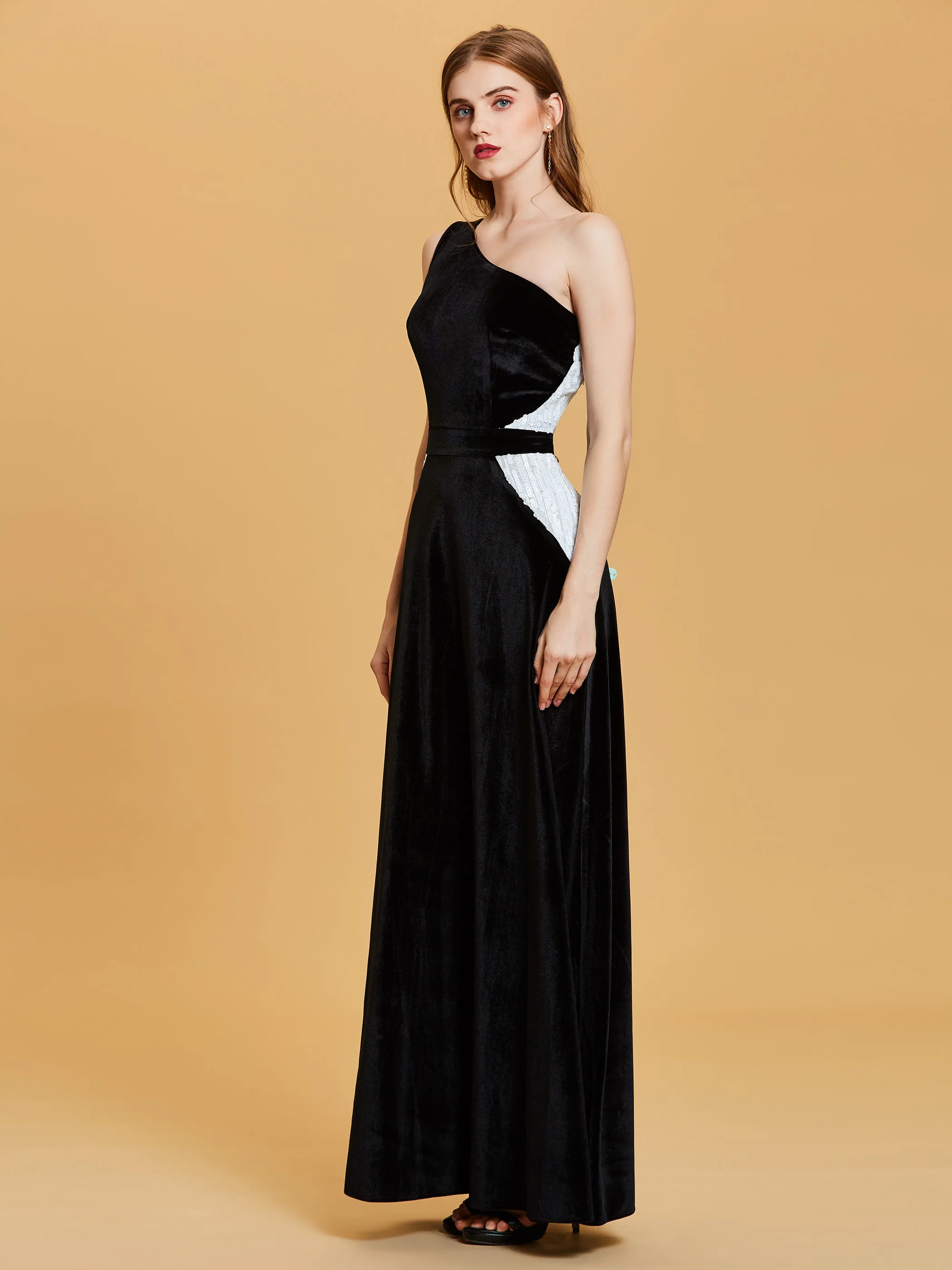 Женское бархатное вечернее платье на одно плечо черные вечерние платья без