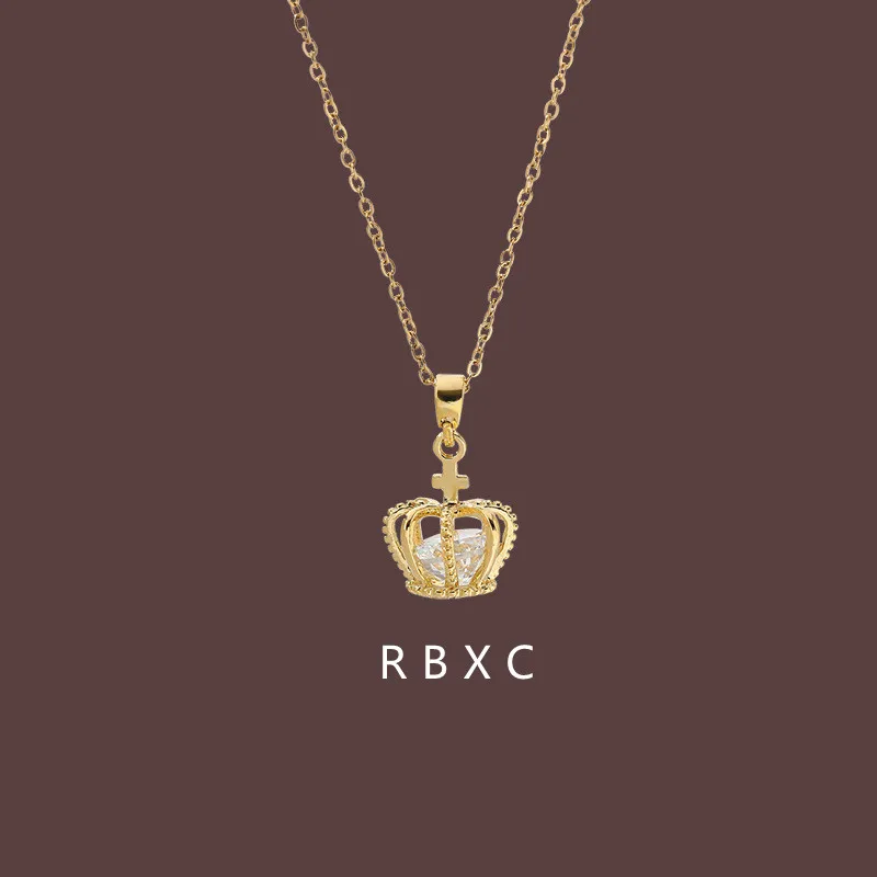

New crown necklace female noble and light luxury titanium steel clavicle chain design and zircon pendant ins jewelry gift