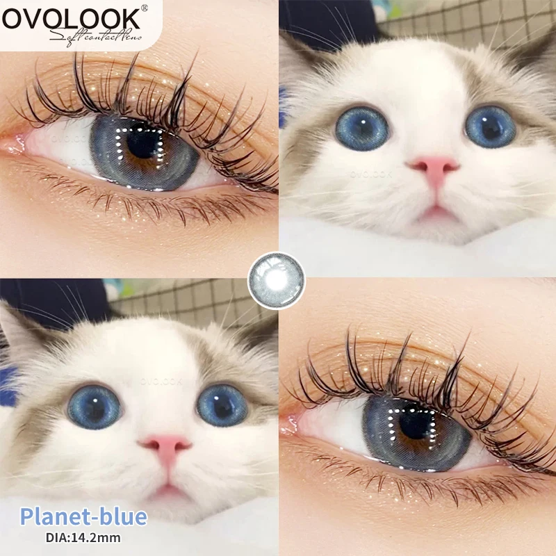 

OVOLOOK-1 Pair 2PCS Blue Series Lenses 10 Tone 24 Degrees Prescription Colored Lenses for Eyes Comestic Beauty Contact Lenses