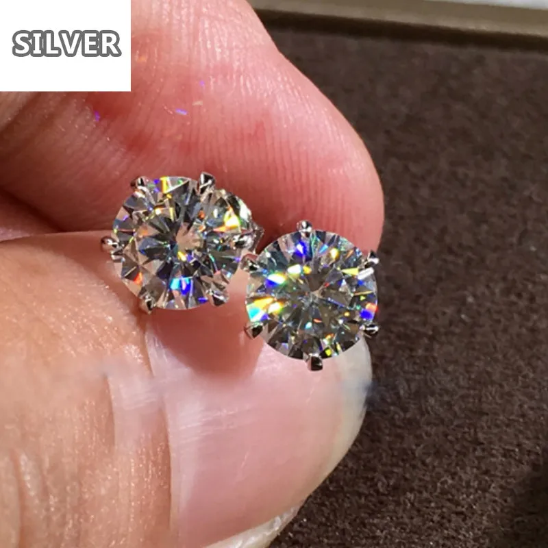 

2 карат 5A "Премиум" Циркон Простой Модный четыре-коготь блестящие один камень женский со стразами обувь для мужчин и женщин серьги-гвоздики у...