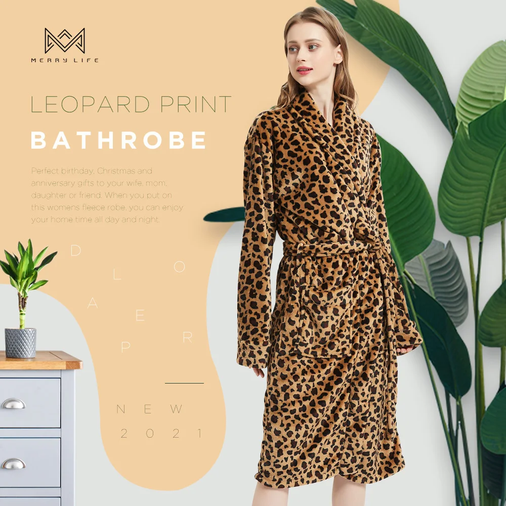 Ночная сорочка Merrylife женский халат из хлопка зимний узор зебры леопарда плюшевая