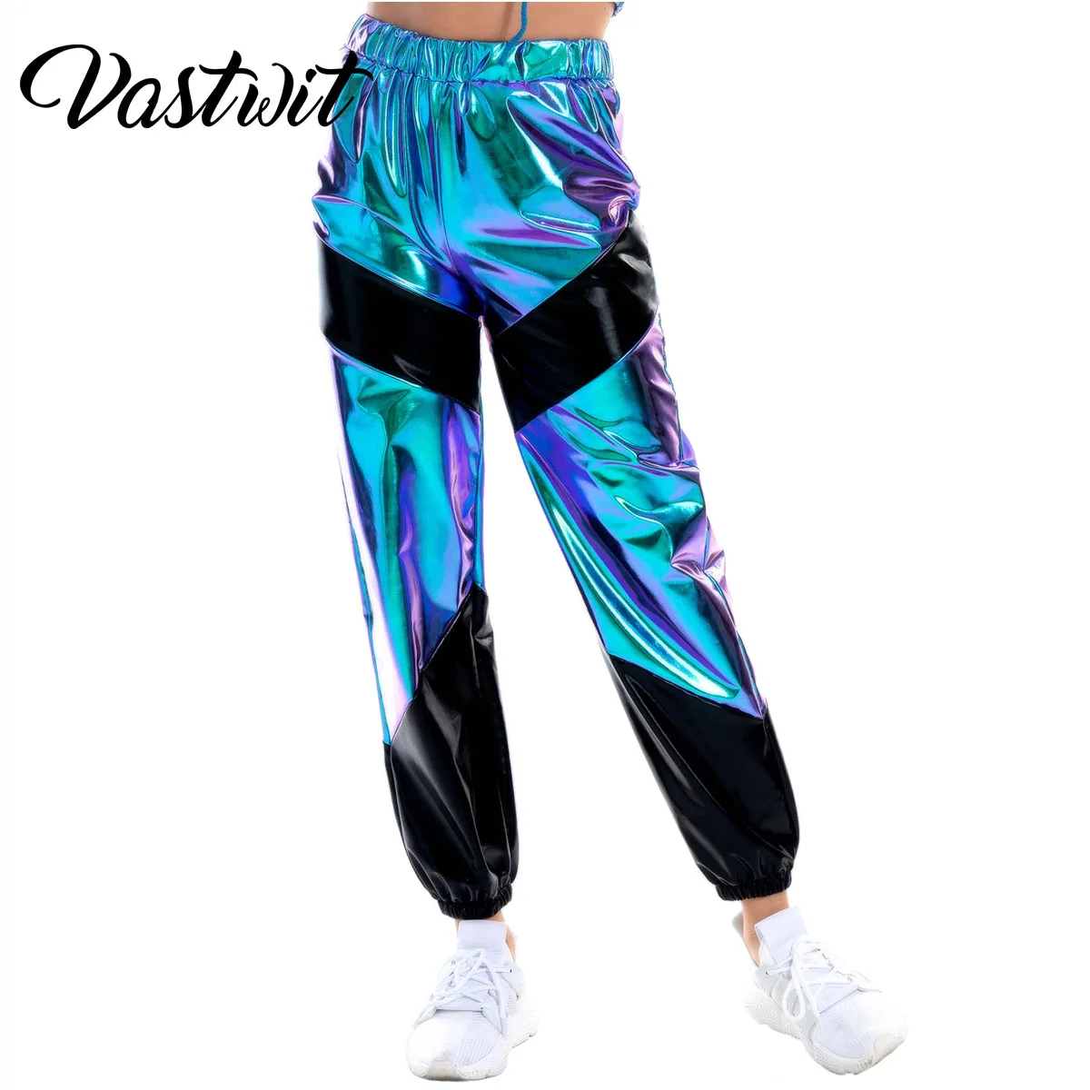 

Metallic Shiny Jogger Pants Women Harem Hip Hop High Waisted Glittening Streetwear Elastic Trousers