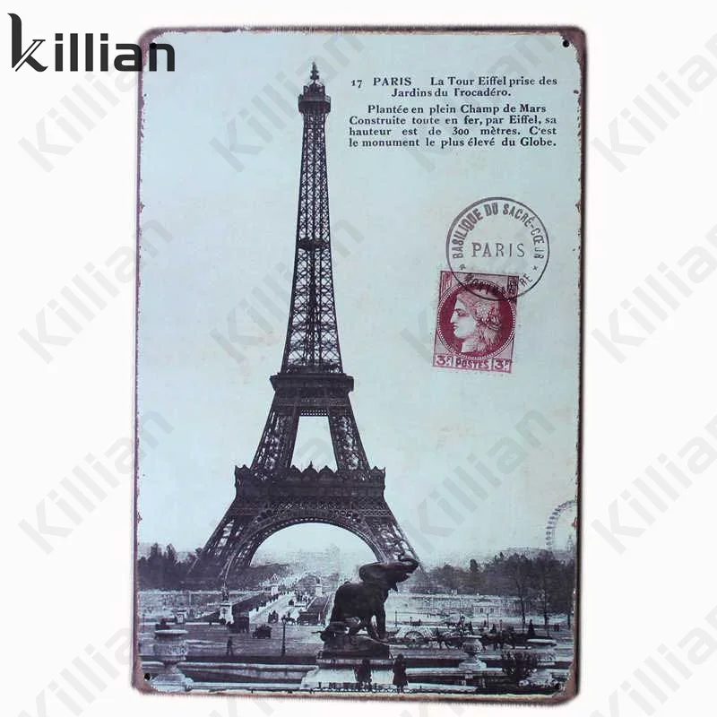 

Винтажная металлическая табличка, настенное искусство, Эйфелева башня, металлическая пластина, декор для комнаты, пейзаж, металлическая жи...
