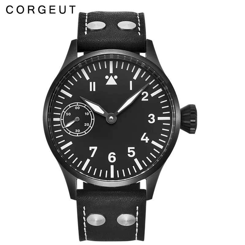 2017B-PW Corgeut 17 Jewels механические часы с ручным заводом Чайка 3600 движение 6497 Модные Кожаные Спортивные Светящиеся мужские роскошные Брендовые Часы - Цвет: 2017B-PW
