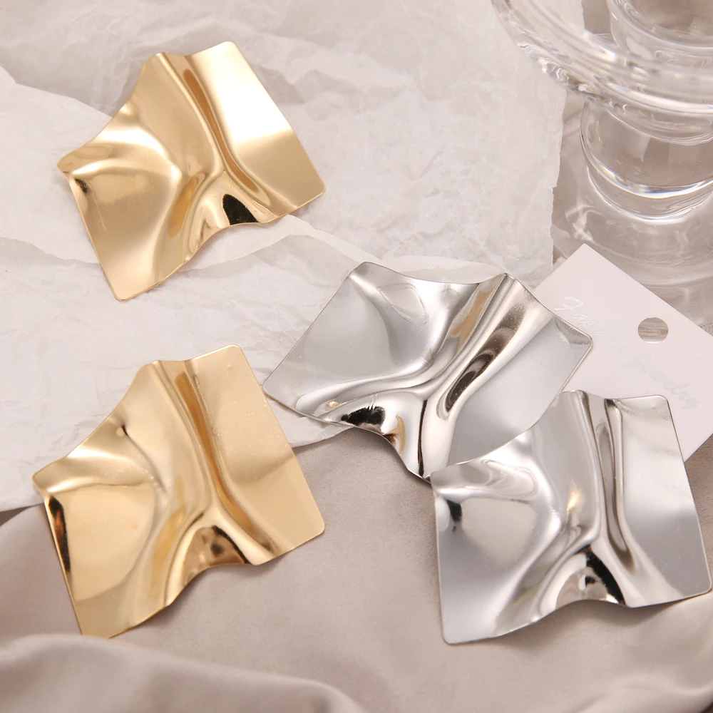

EN Big Square Gold Statement Studs Earrings For Women Metal Trendy Luxury Female Fashion Jewlery Vintage Hanging Earrings 2021