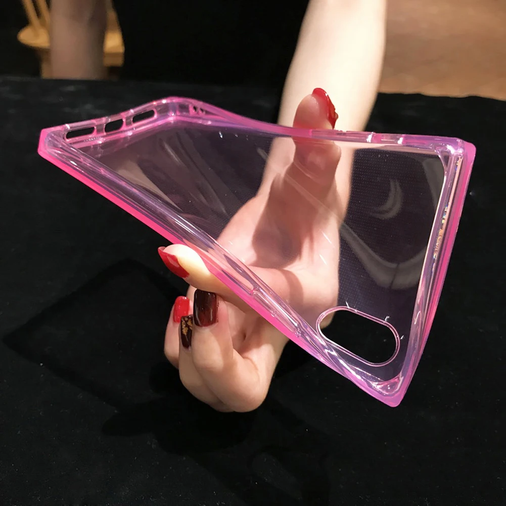 For iPhone XR 8 7 11 Pro Square Rectangle TPU Clear Shockproof Bumper Transparent Silicone Ultra Soft Slim Phone Case Back Cover |