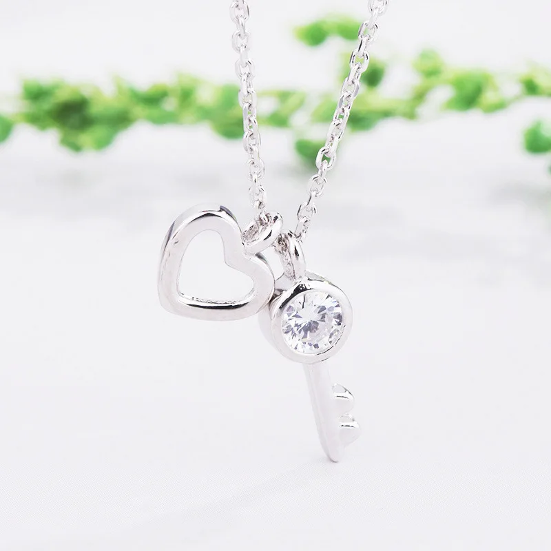 

SODROV 925 Sterling Silver Heart Key Pendant Necklace Silver 925 Jewelry