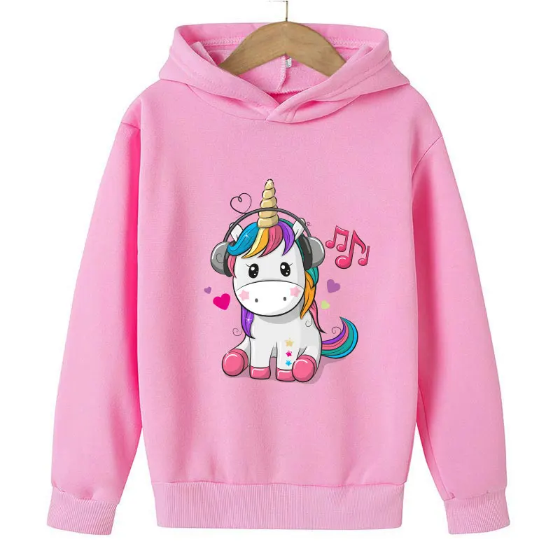 

4/14 Years Lovely Girls Unicorn Hoodies Kids Sweatshirt Unicorn Hoodes Boys Hooded Autumn And Winter Girls Clothes Sports Coat