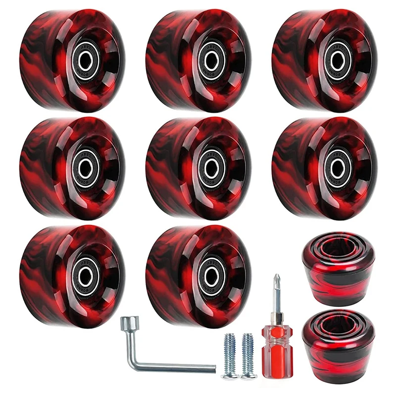 

8 Pack 32 x 58mm, 82A Quad Roller Skate Wheels with Bearing Installed and 2 Toe Stoppers for Double Row Skating
