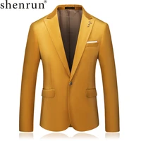 shenrun mens suit jacket autumn winter high quality dutch velvet yellow blazer slim fit groom jackets business party prom stage