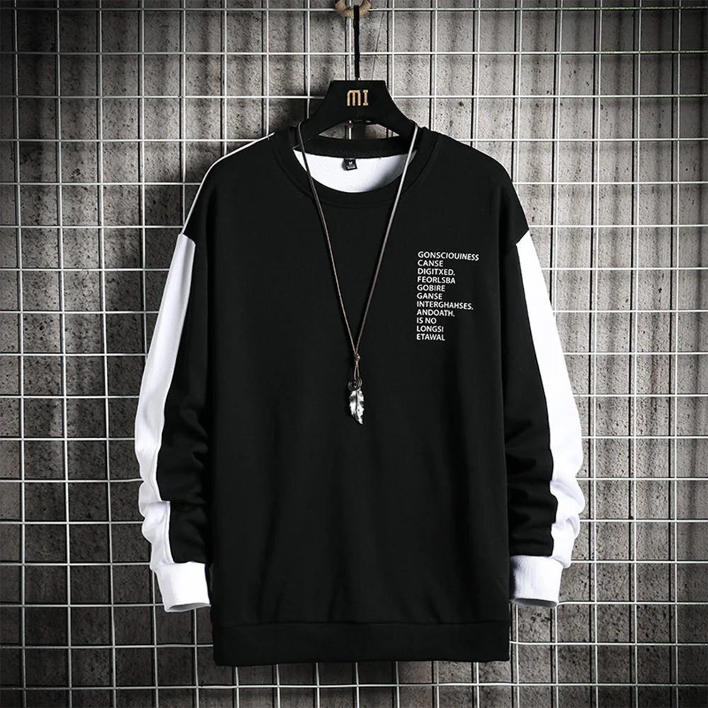 

2021 New Arrival Spring Autumn Crewneck Sweatshirt Hip Hop Colorblock Side Stripe O-neck Shirt Fashion Clothing Men Skateboard