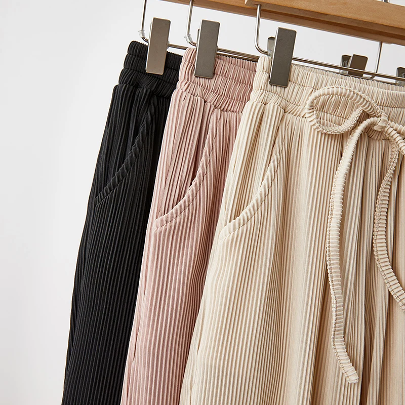 Модные штаны для девочек прямые широкие свободные брюки в полоску с карманами