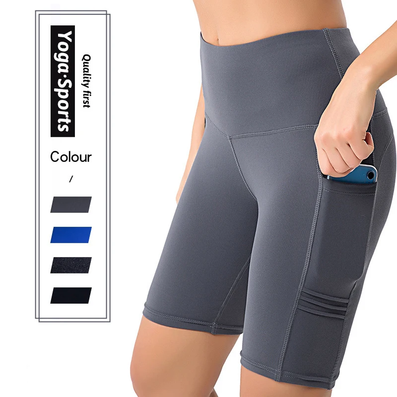 

Women Solid High Waist Yoga Pants Gym Workout Fitness Running Sports Shorts With Pockets In Side Outside Cycling Bottom Clothing
