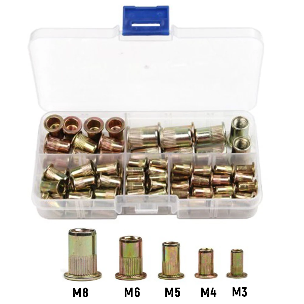 

210/165/100pcs Insert Reveting Multi Size Rivet Nuts M3 M4 M5 M6 M8 M10 M12 Flat Head Rivet Nuts Set Hardware Parts With Box