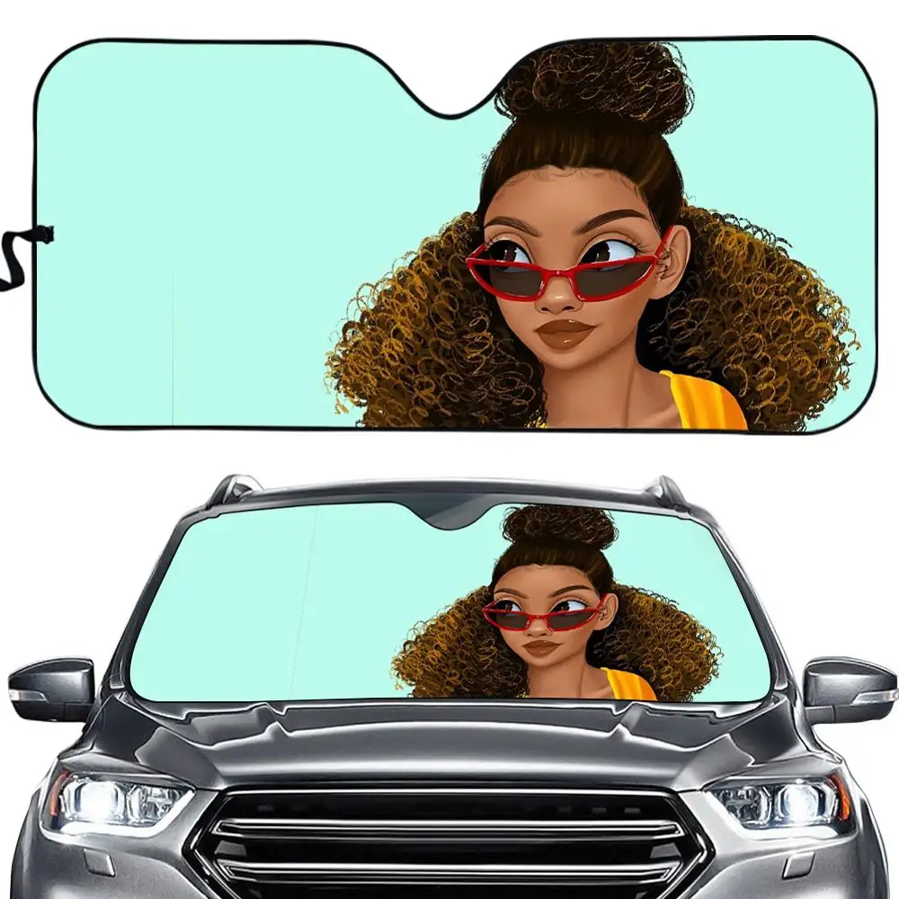 

INSTANTARTS Fashion Black Girl Pattern Heat Reflector Auto Shade for Windshield UV Protect Foldable Car Windshield Sun Shade