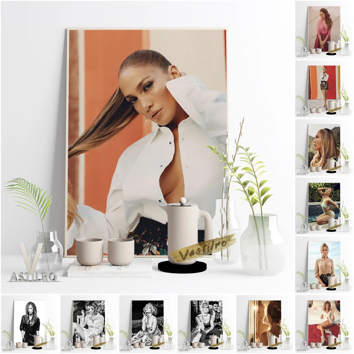 

Jennifer Lopez Fashion Singer Black White Wall Art Poster Movie Star Prints Canvas Painting Sexy Girl Actress Vintage Home Decor