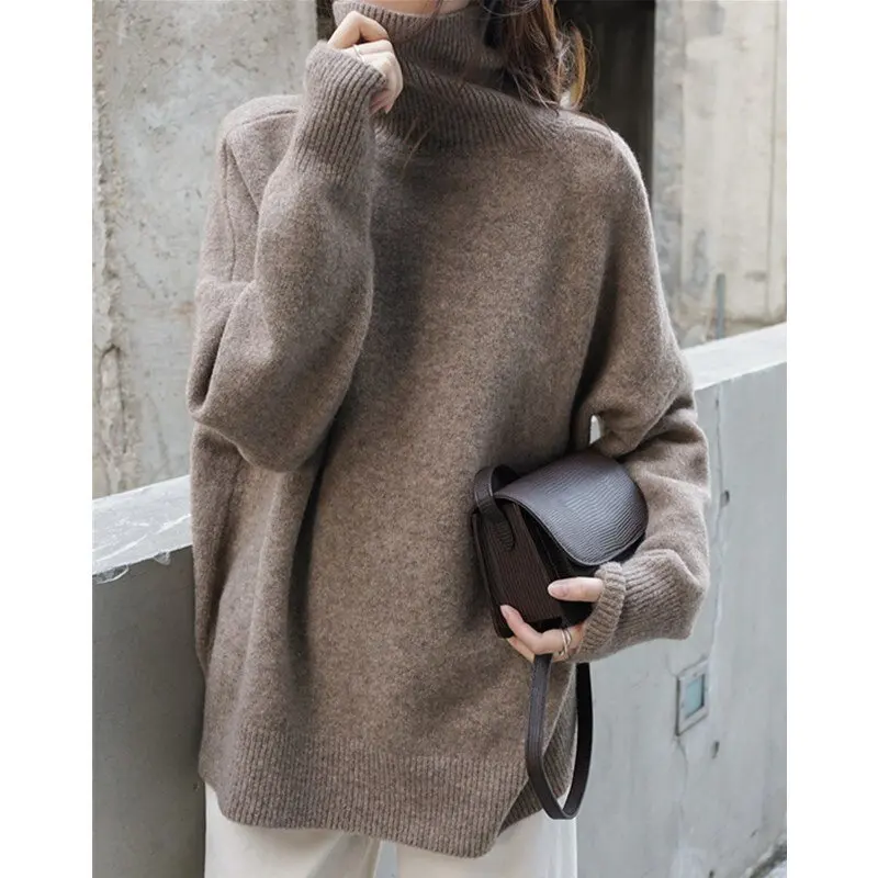 

Autumn And Winter Heavyweight European And American High-neck 100% Wool Knitted Women's Sweaters Thick Loose Pullover Cashmere