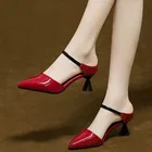 Туфли-лодочки женские из искусственной кожи, с ремешком и пряжкой