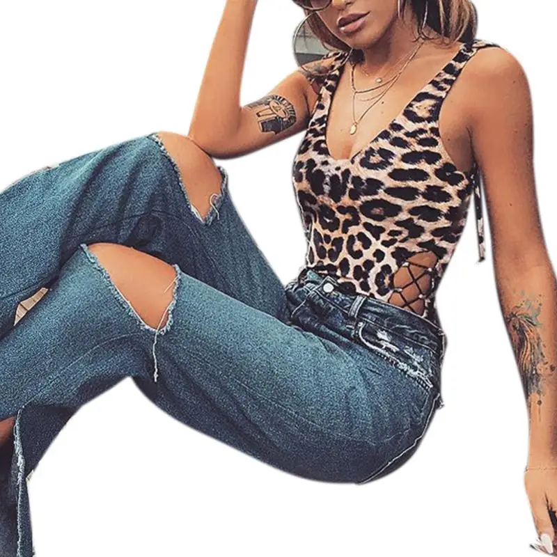 

Women Sexy Boho Vintage Leopard One-Piece Bikini Bodysuit Criss Cross Strappy Bandage Lingerie Romper Backless High Cut Swimsuit