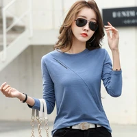 womens cotton long sleeve top letter tshirts for women tee shirt femme o neck ribbed autumn korean style t shirt casual clothes