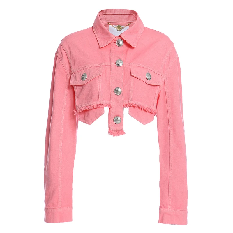 

SISPELL Patchwork Pocket For Female Denim Coats Lapel Collar Long Sleeve Single Breasted Women's Casual Short Coat 2020 Fashion