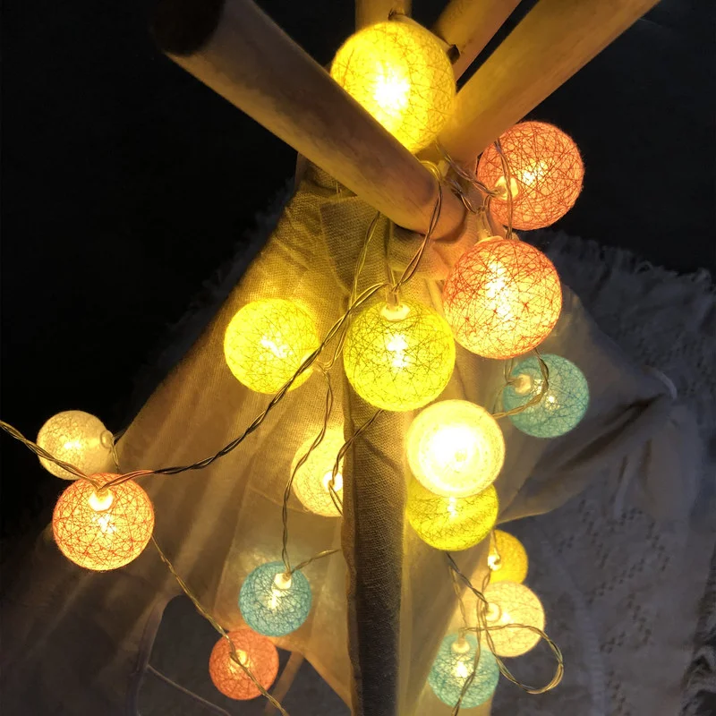 

Cotton Ball Garland 20 Led Fairy Lights String Festoon Christmas Lights Decoration Wedding Party Home Decoration Garland Street