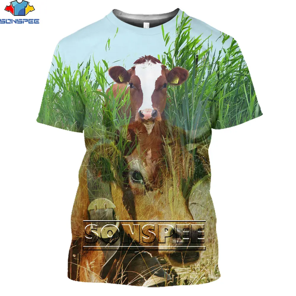 

SONSPEE Grassland Cow Bull Patchwork 3D Printed T-shirt Animal Cow Harajuku Streetwear Men's Women's Casual Unisex Funny Tshirts