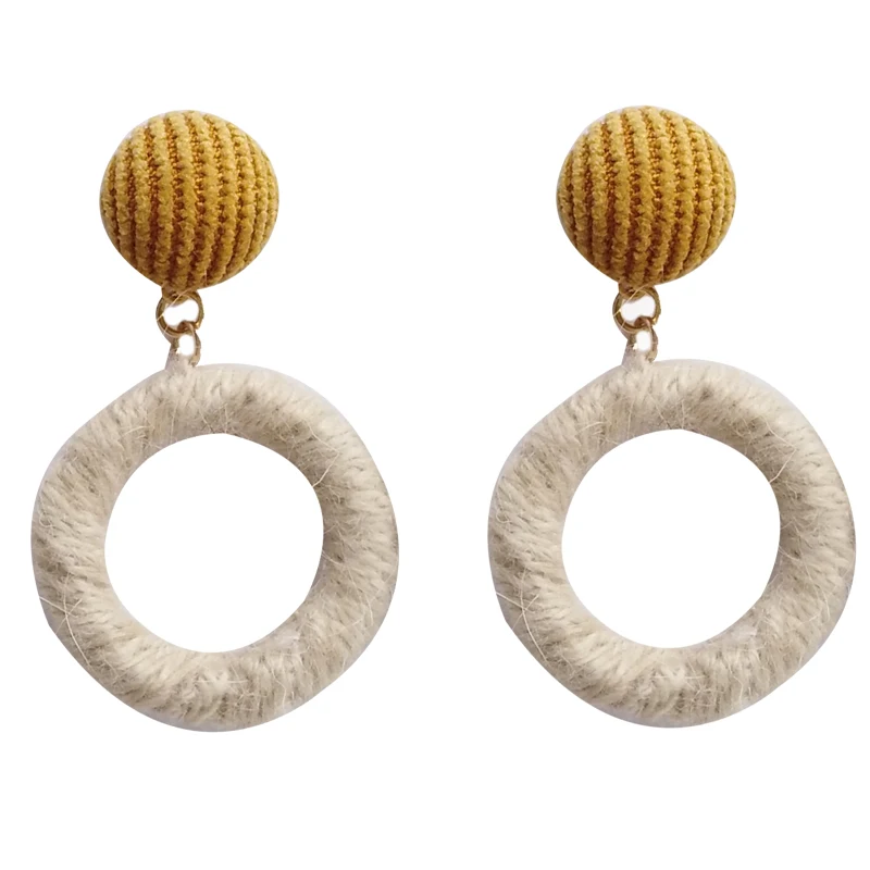 

S925 needle Fashion Cloth Earrings Warm Design Vintage Statement Thread Twine Circle Drop Earrings For Girls Women Jewelry Gifts