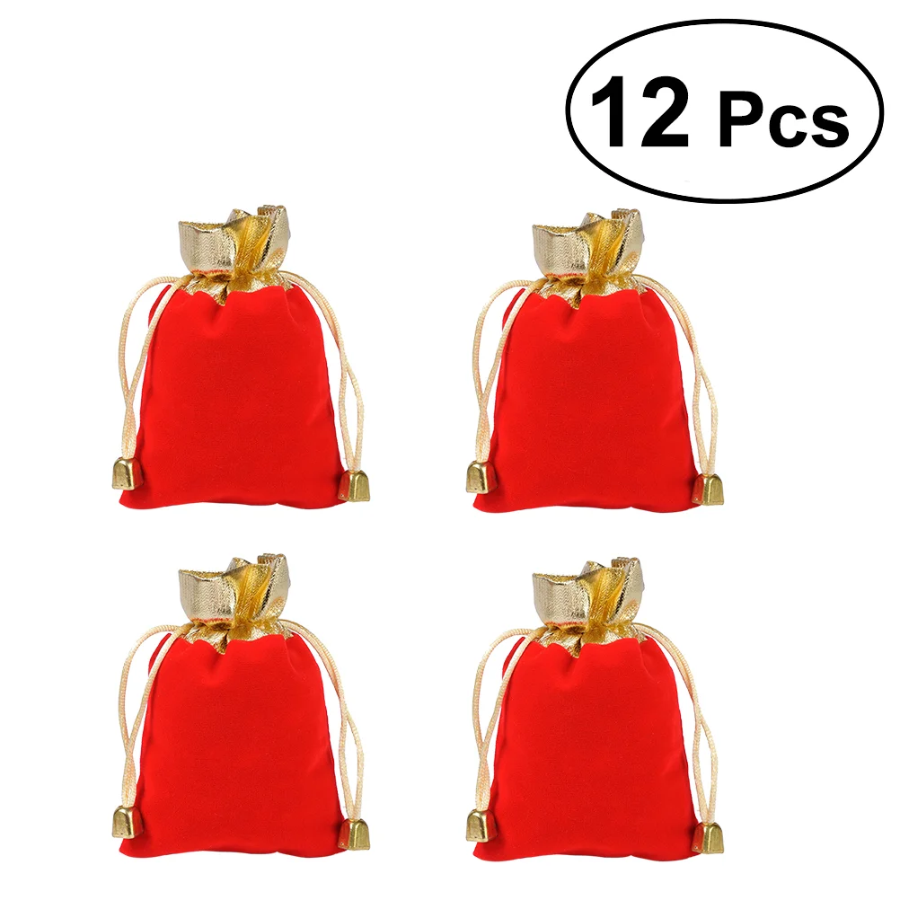 

12Pcs Golden Red Flannelette Drawstring Pouch Jewelry Gift Bags Pouch Party Wedding Gift Bags