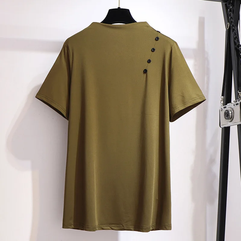 Женская свободная футболка на пуговицах Черная/желтая/серая Повседневная с