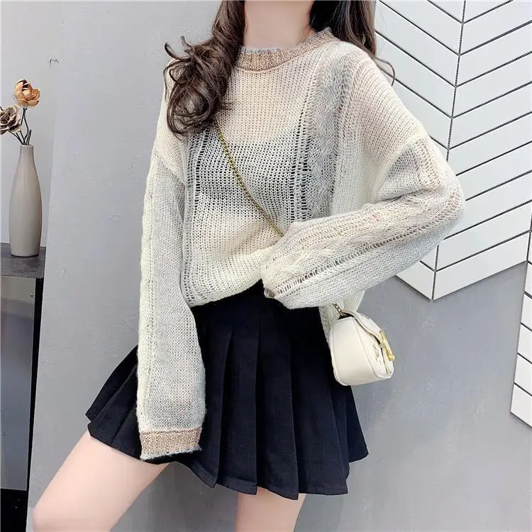 

2020 New Hollow Out Casual Basic Autumn Sweater Women Long Sleeve O-neck Soft Knit Sweaters Pullovers Female Jumper Top C94