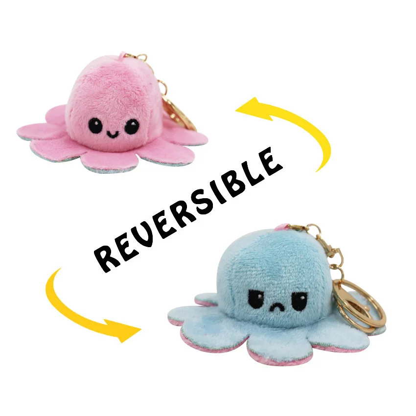 

Fashion Stuffed Two Sides Reversable Octopus Key Chains Keychain Bag Car Pendant Plush Animal Keychains for Kids Women