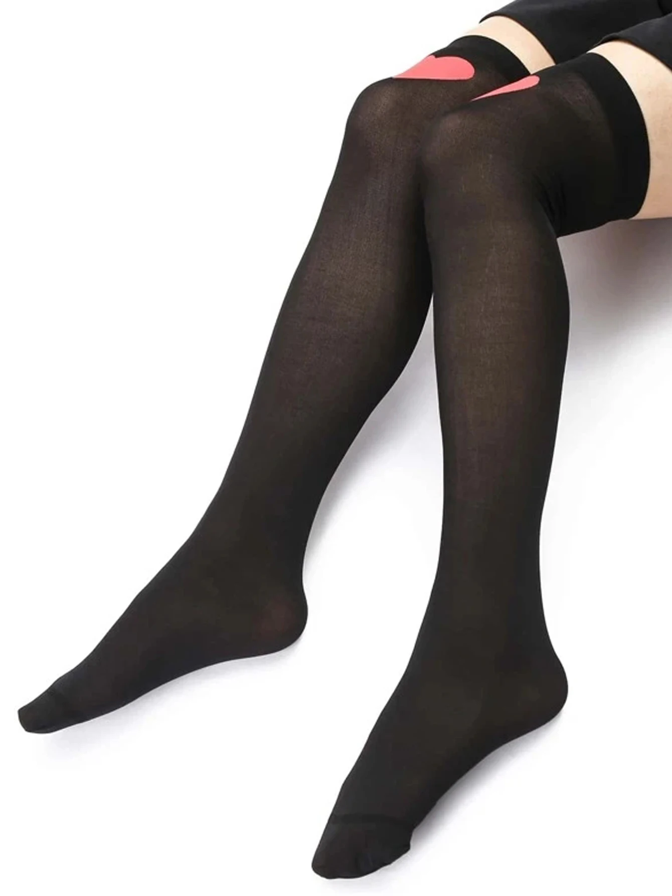 Сексуальные модные чулки выше колена с принтом в виде сердца | Женская одежда