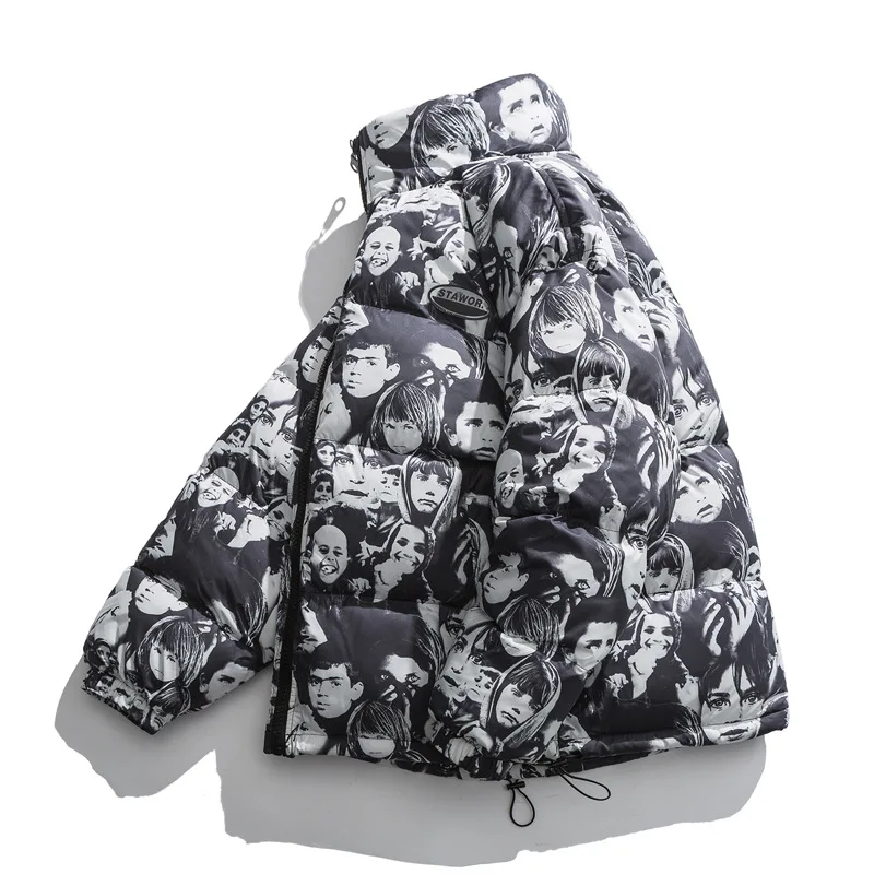 Winter Men Street Hip Hop Down Jacket  2021 Fashion Warm Thicken Digital Printing Parkas Coat jaqueta grossa masculina